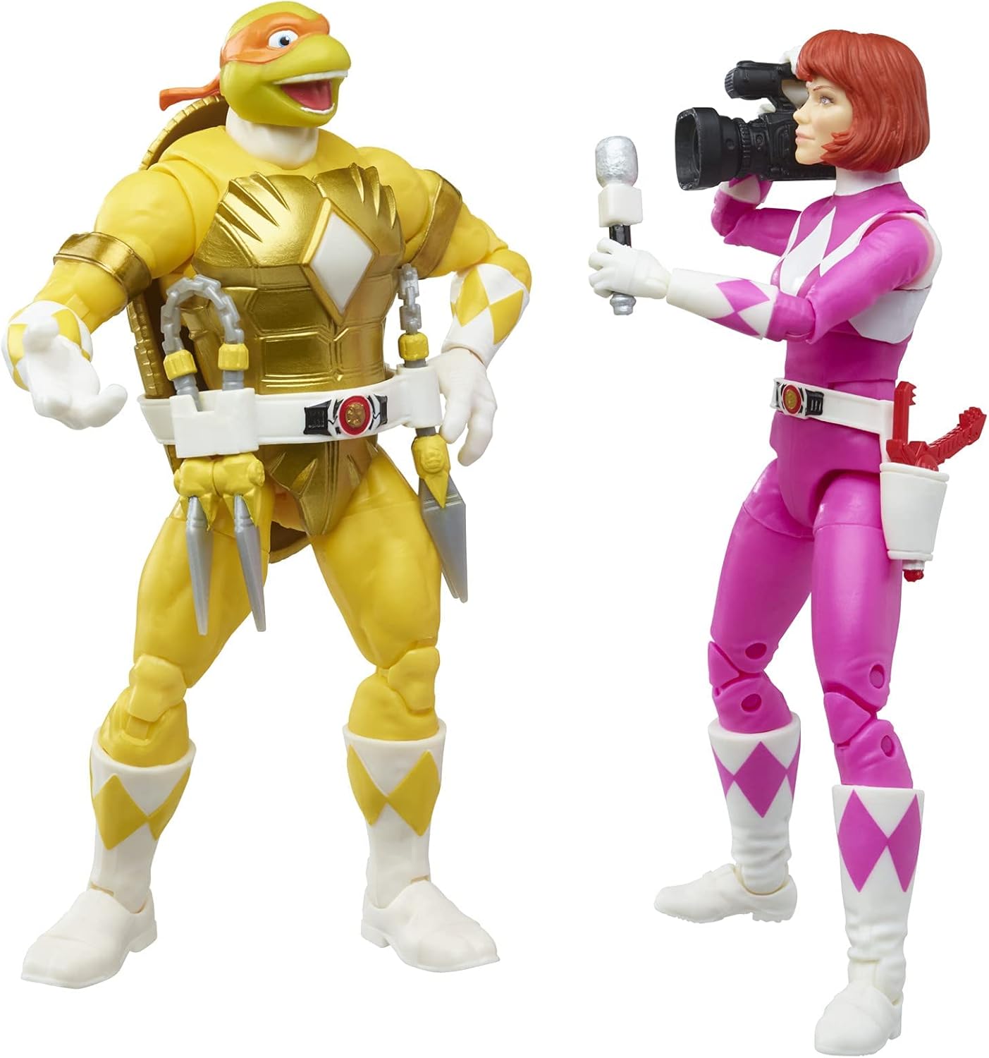 Husbro MMPR/TMNT Lightning,Mike and April as Yellow and Pink Rangers Action Figure 2-Pack