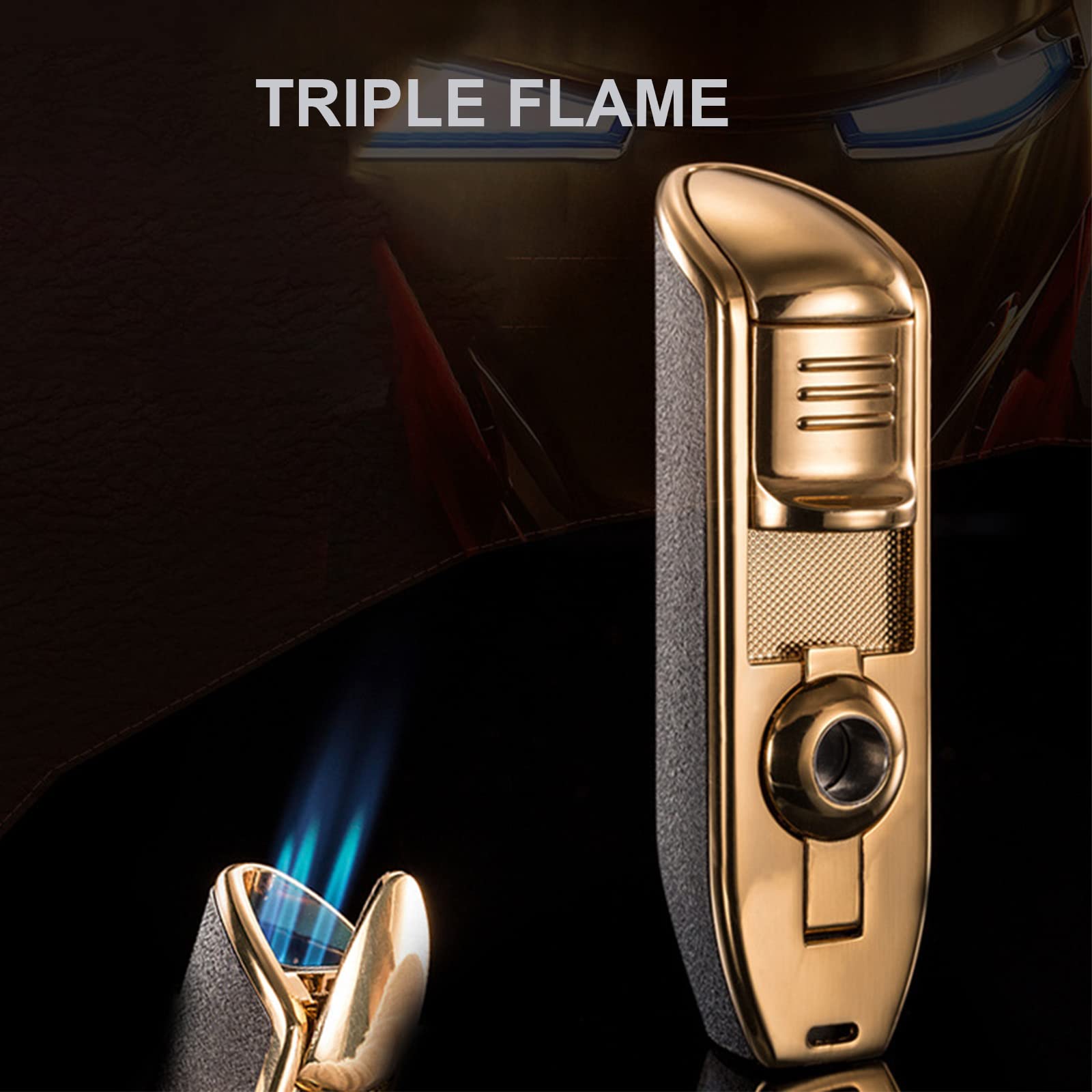 Encendedor de Cigarros de Bolsillo Triple Jet Antorcha Llama Triple Recargable Butano Gas Ajustable Metal Antorcha Inflable a Prueba de Viento Encendedor Hombres Gadgets