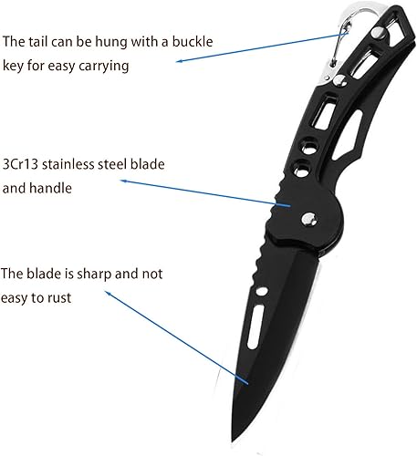 Miniatura 5 de Cuchillo plegable de bolsillo, cuchillo táctico pequeño de acero inoxidable de 2.5 pulgadas de largo, negro, regalo para hombres y mujeres (paquete