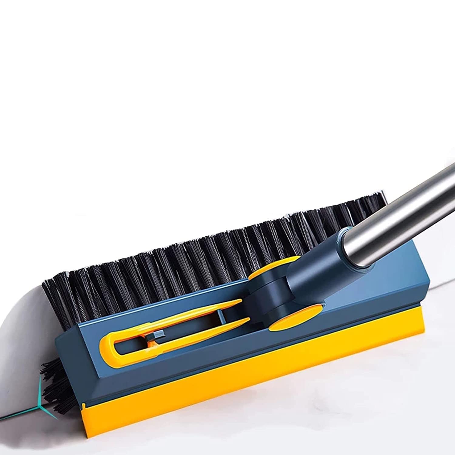 X springFloor Scrub Brush, 3 in 1 Swivel Grout Brush with Squeegee and V Shaped Corner Brush, 113 cm Detachable Long Handle Cleaning Brush, Shower Scrubber Brush for Wall, Toilet, Hard to Reach Areas