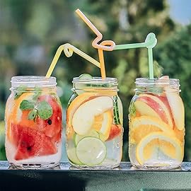 ALINK 100pcs Assorted Colored Plastic Disposable Drinking Straws, 10.2 inch Long Bendy Party Straws