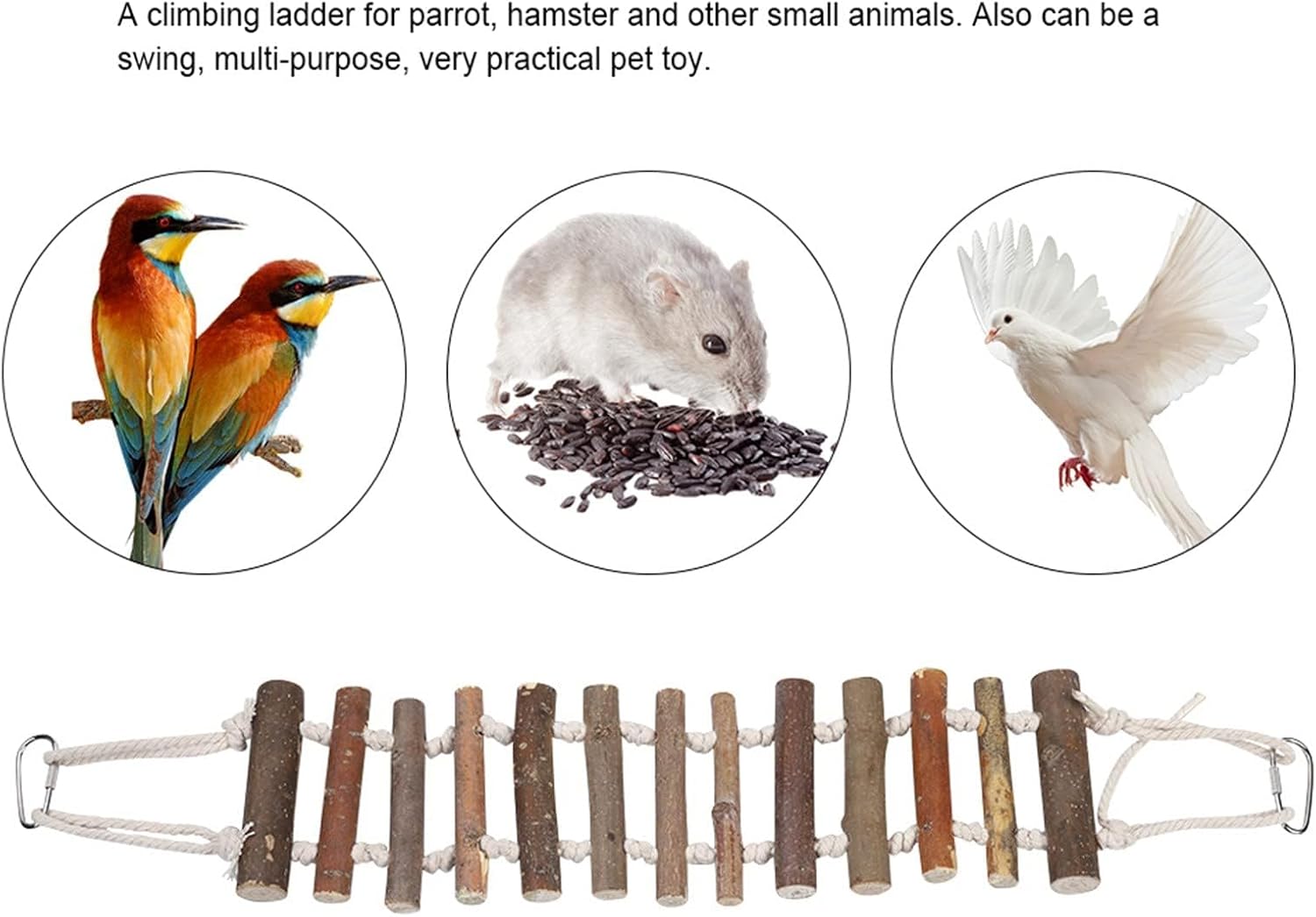 Wooden Bird Hanging Ladder Parrots Rope Wood Ladder Swing Toy Hanging Climbing Bridge Bird Pet Chewing Toys for Lovebirds Parakeets Parrots African Grey Cockatiel