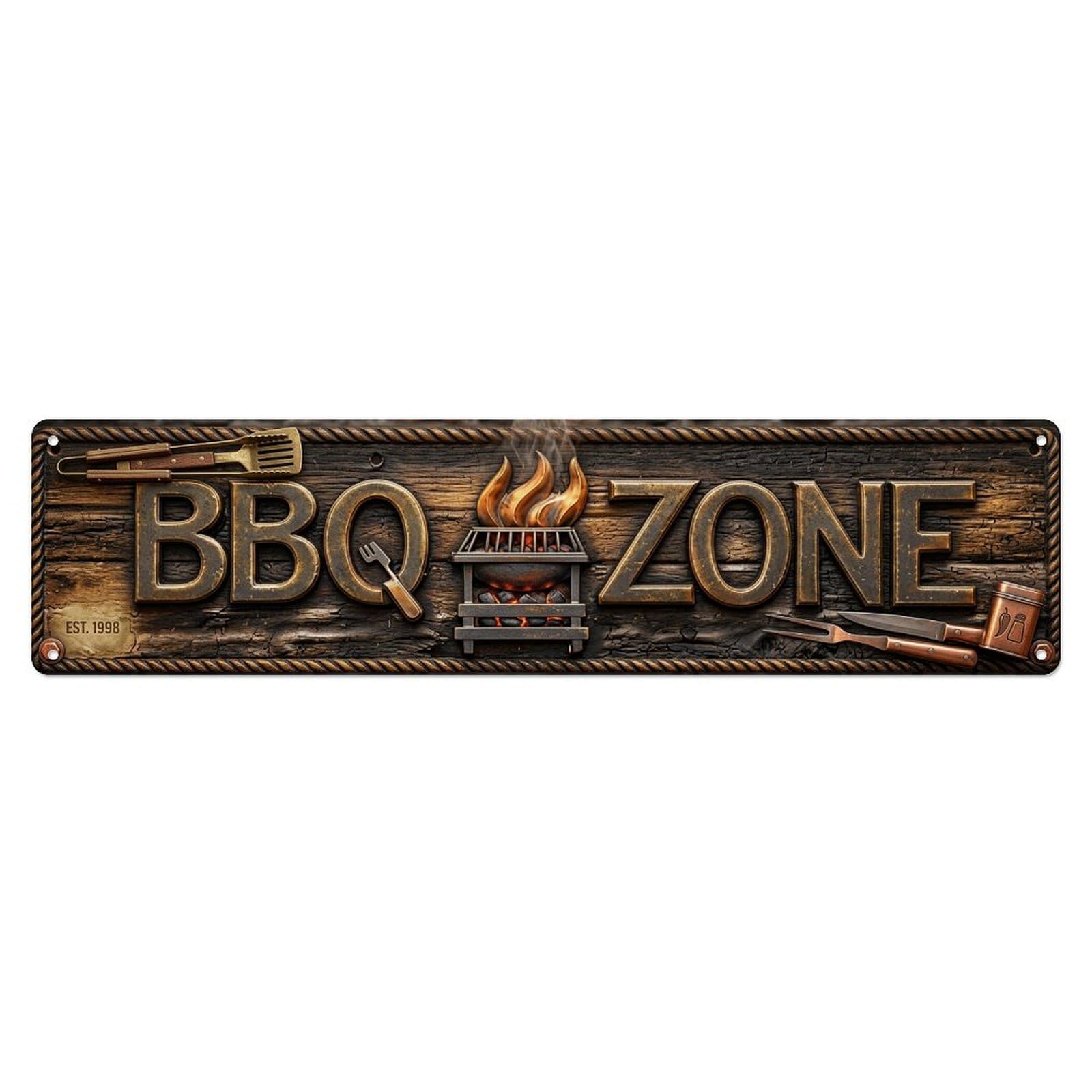 Okahys 4X16inch(10X40cm) Bbq Barbecue Zone Cooking Corner Vintage Metal Tin Sign