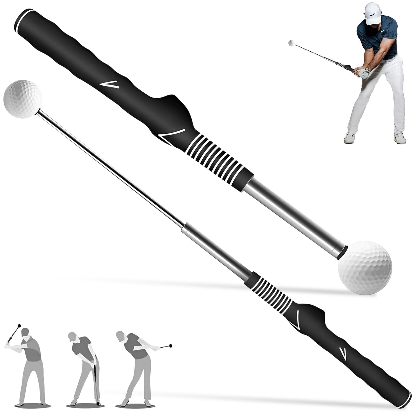 Allenatore Swing Golf Telescopico con Suono Ritmico, Ausilio Allenamento Golfisti Portatile, Allenatori Impugnatura Golf Retrattile, Accessori Formazione Golf Indoor per Battuta Velocità,Forza Pratica
