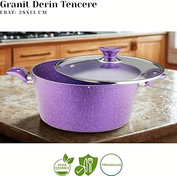 9 Parça Granit Set Cam Kapak - Violet