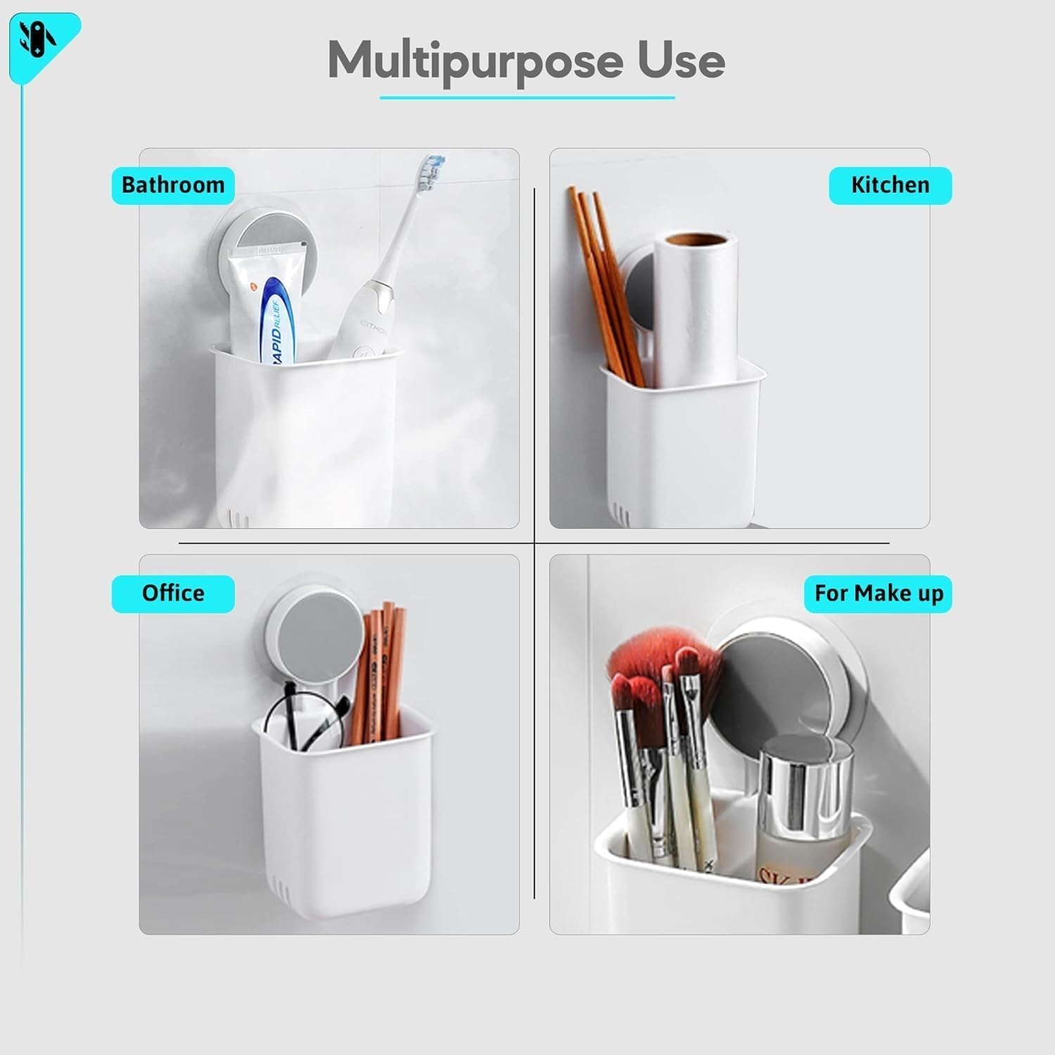 (Pack of 1) Toothbrush Holders for Bathroom Plastic Wall Mounted Self Adhesive Brush Holder, Toothpaste, Shaver, Razor & Makeup Brush Holder.2025 3