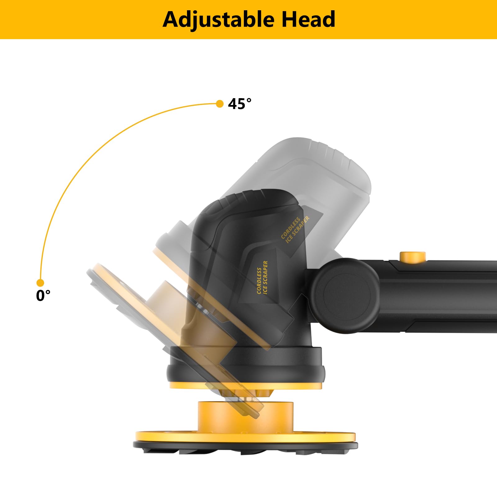 Rascador de hielo eléctrico para batería Dewalt de 20 V, rascador de parabrisas de alta velocidad de 1300 RPM para hielo y nieve, ajuste de cabeza de 45°, varilla de extensión, rascador de