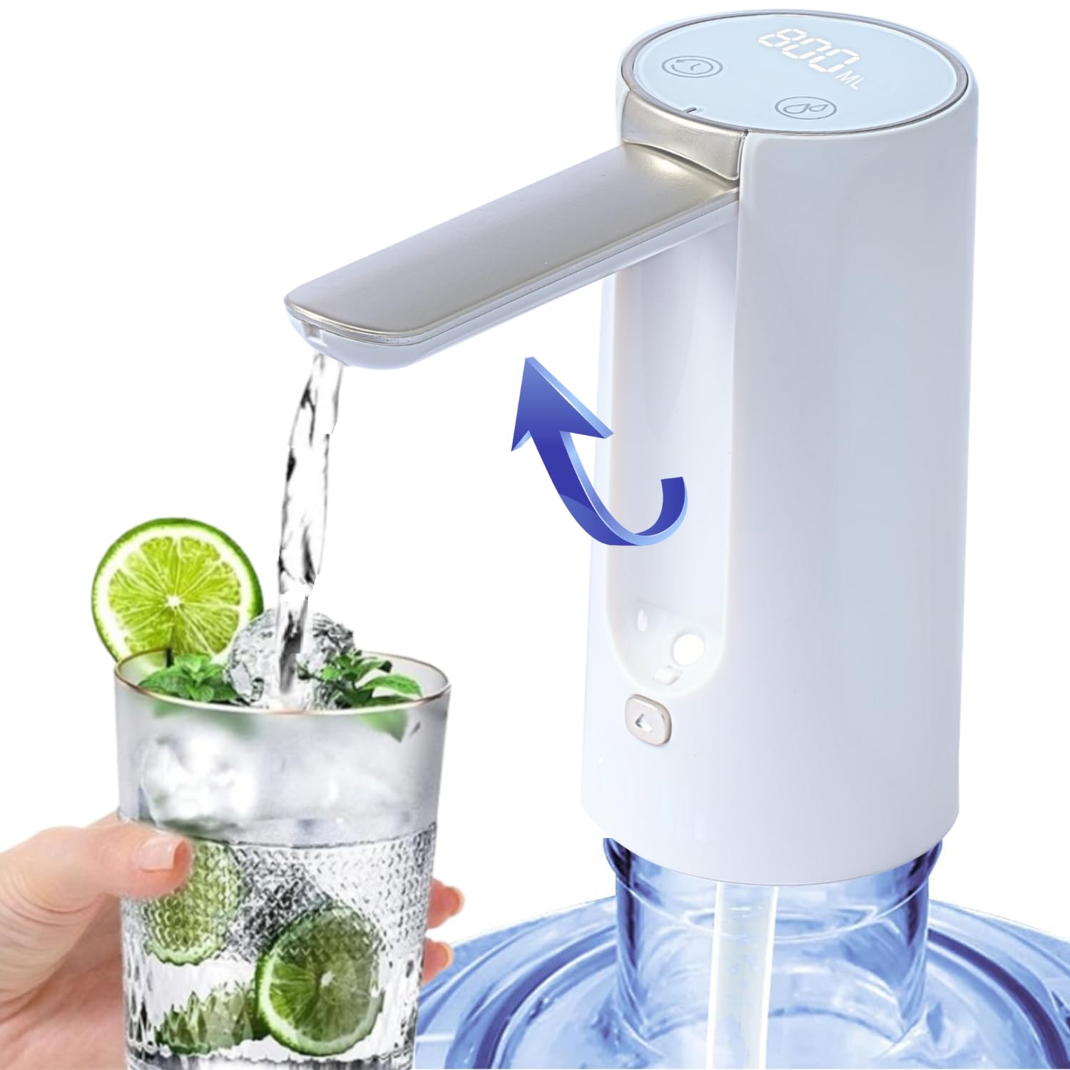 LED Touch 5 gallon water dispenser pump foldable with Jet design electric bottled drinking water pump dispensers Type-C USB portable water gallon bottle pumps. (AP280W)