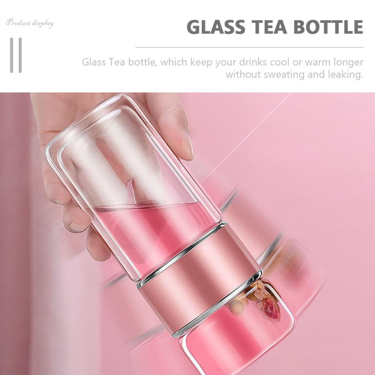 Botella Infusora de Té de Vidrio 250ml Colador y Tapa Hermética, Diseño Compacto Prueba de Fugas Adecuado para Viajes y Bolso