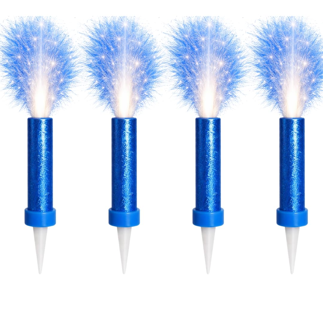 Ice Fountain Cake Sparkler Candles Birthday Cake Topper Firework Candles 15cm Indoor Sparkler Wedding Anniversary Party Decoration Colourful Cake Candles (Blue, 4 PCS)