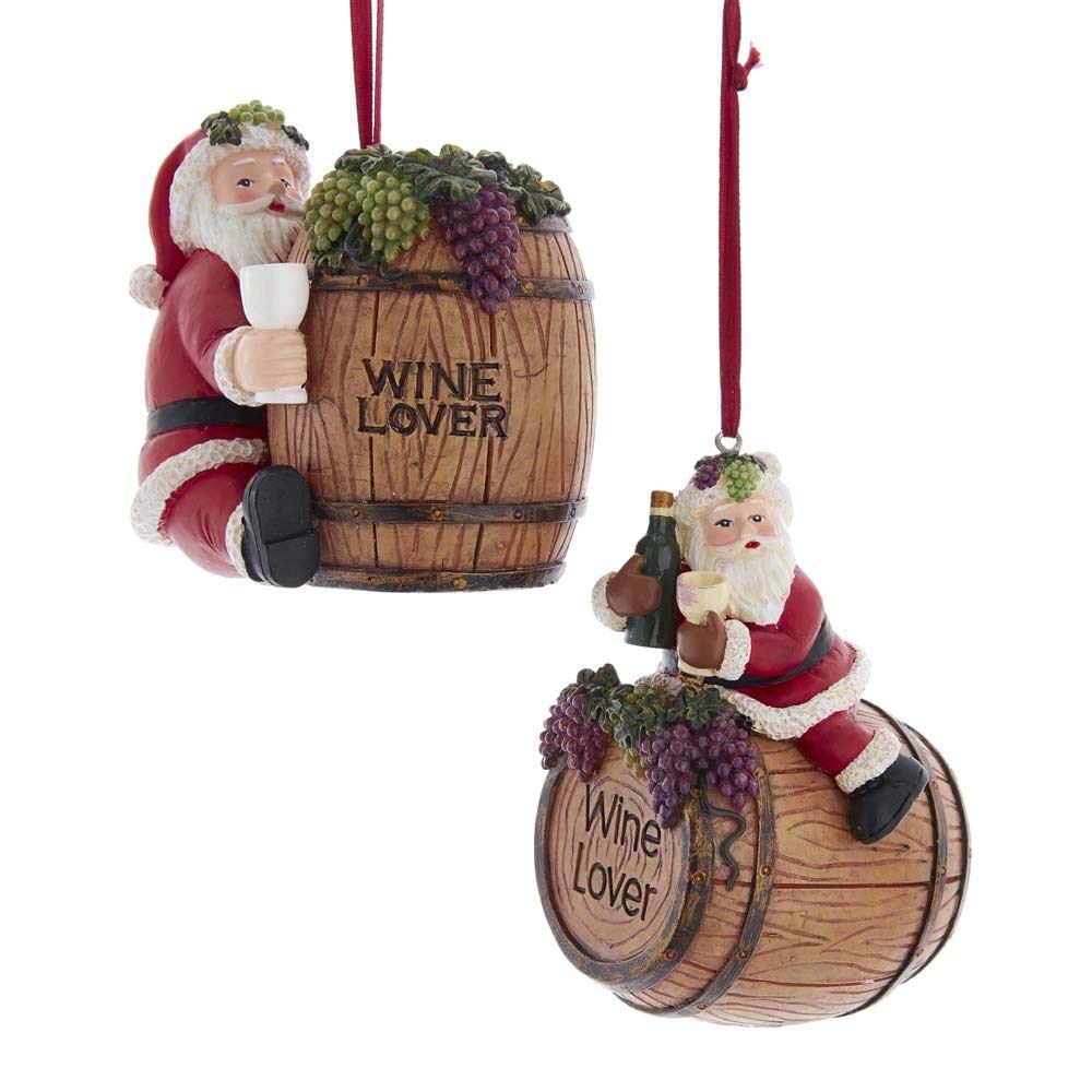 Père Noël sur Tonneau de Vin Kurt Adler : déco de fête pour cave et table