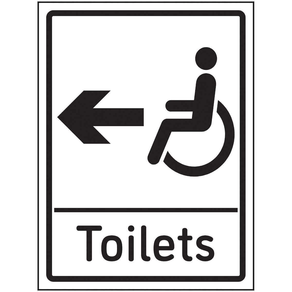 V Safety Disabled Toilets Arrow Left Sign - 150 x 200 mm - Self Adhesive Vinyl Safety Sign