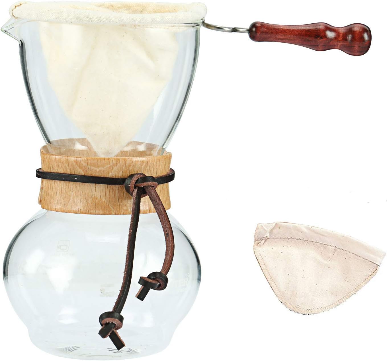 Homend Woodneck Coffee Brewer 480CC 3-4cups Coffee Maker, Woodneck Coffee Drip Pot Heat Resist Glass Coffee with 1 Extra Filter (for a Total of 2 Filters)