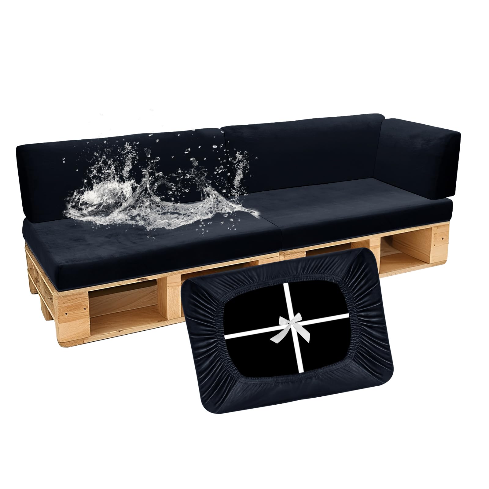 SYLC Waterproof Pallet Cushions Covers, Stretch Velvet Cover for Pallet Furniture Cushions, Outdoor Corner Sofa Covers for Rattan Wooden Patio Garden (Navy blue,5 PCS(2 Seats+3 Backs))