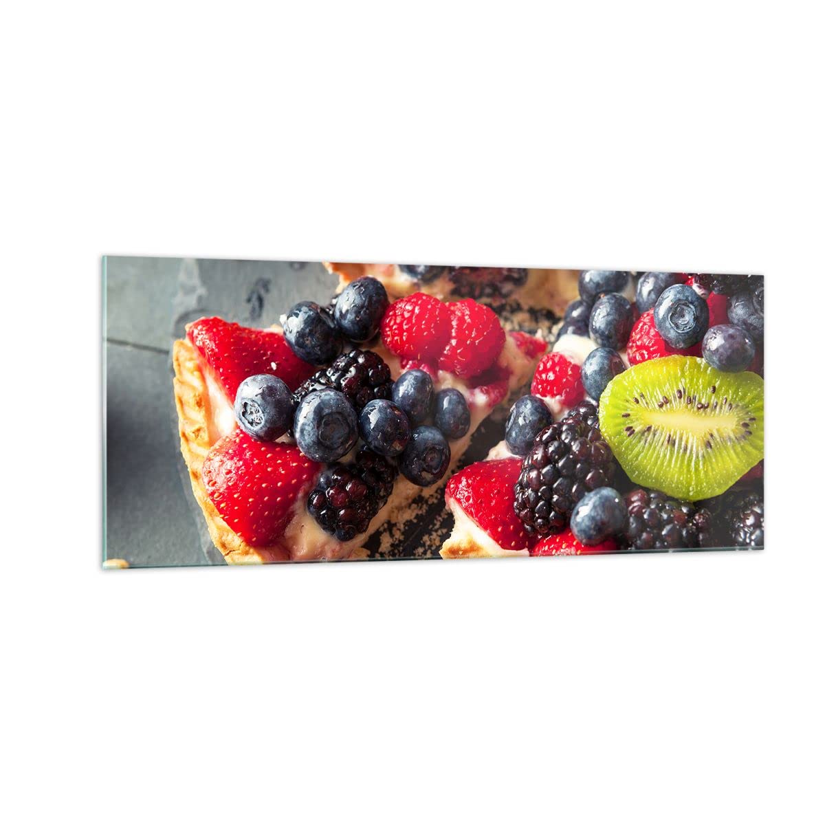 Moderne Impression sur Verre 100x40cm Image Tableau en Verre Decoration Murale Gâteau dessert fruit fraise Grand Tableaux Decoratifs Muraux Chambre Panoramique Deco Cadre Salon Art GAB100x40-2871