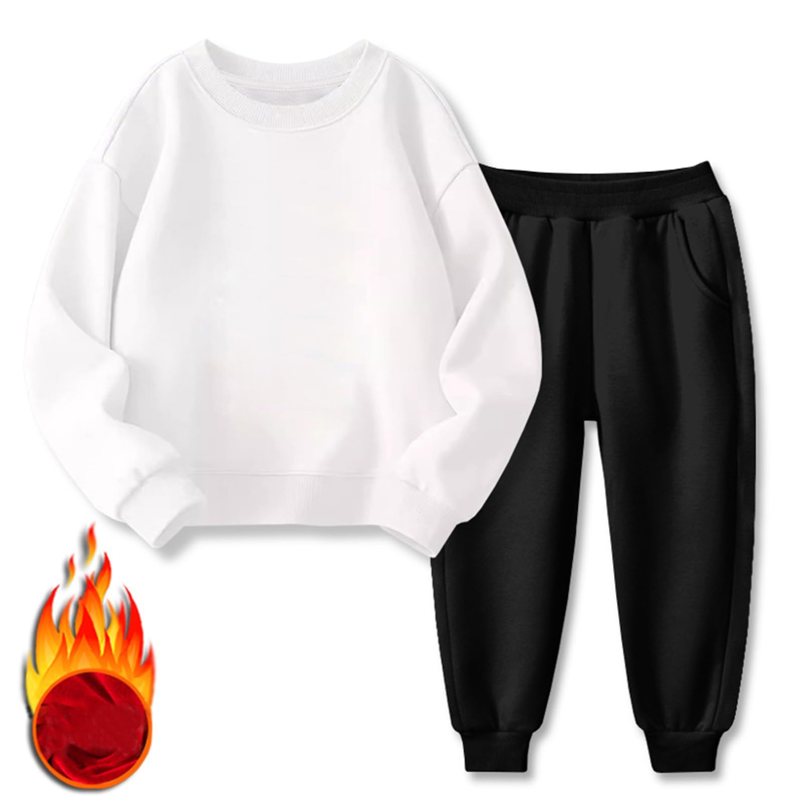 Kleinkind Unisex Solide Sweatsuit Langarm Warme Fleece Pullover Tops Hosen Set Outfits für Jungen Mädchen