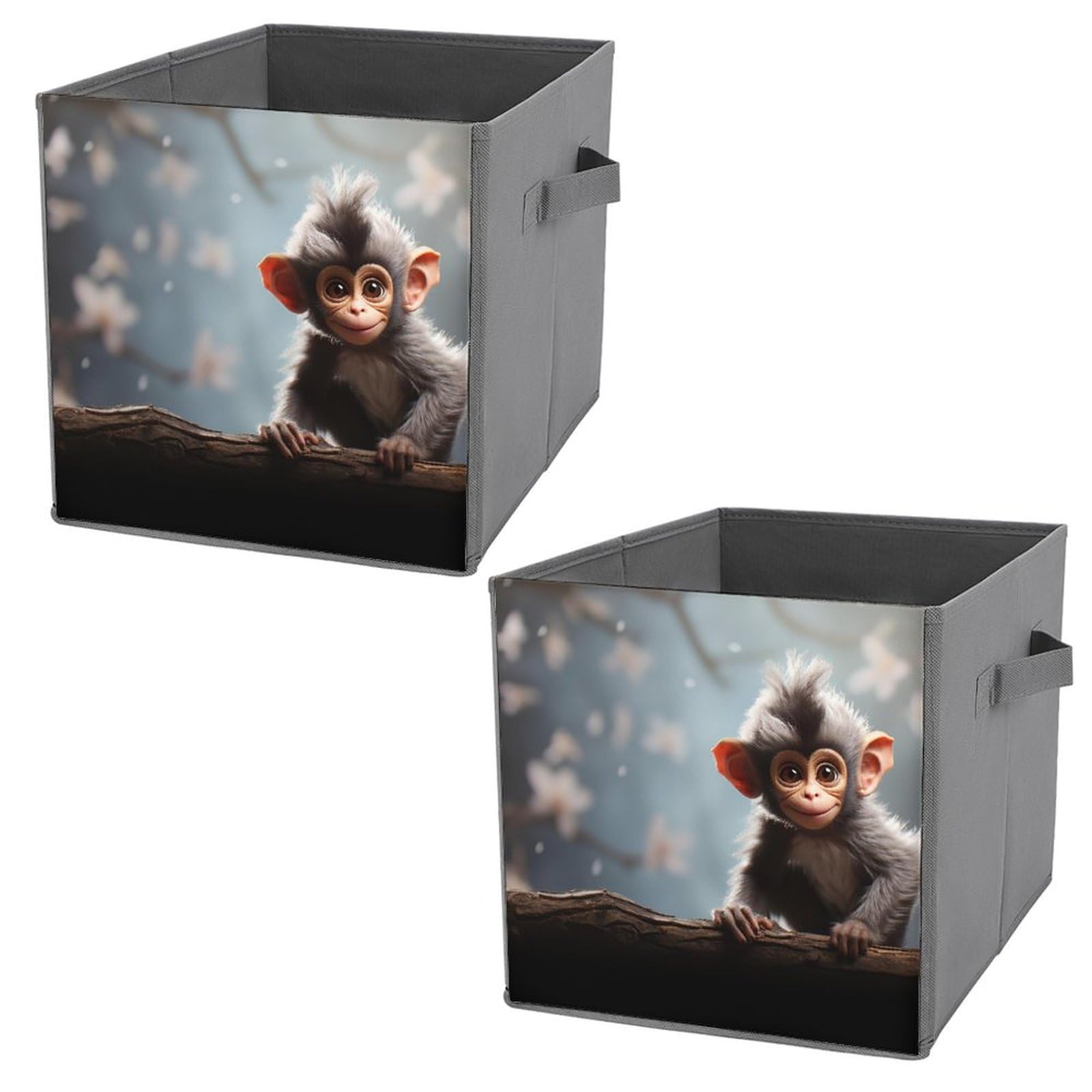 Boîtes de rangement pliables singe avec poignées en cuir durables pour dressing