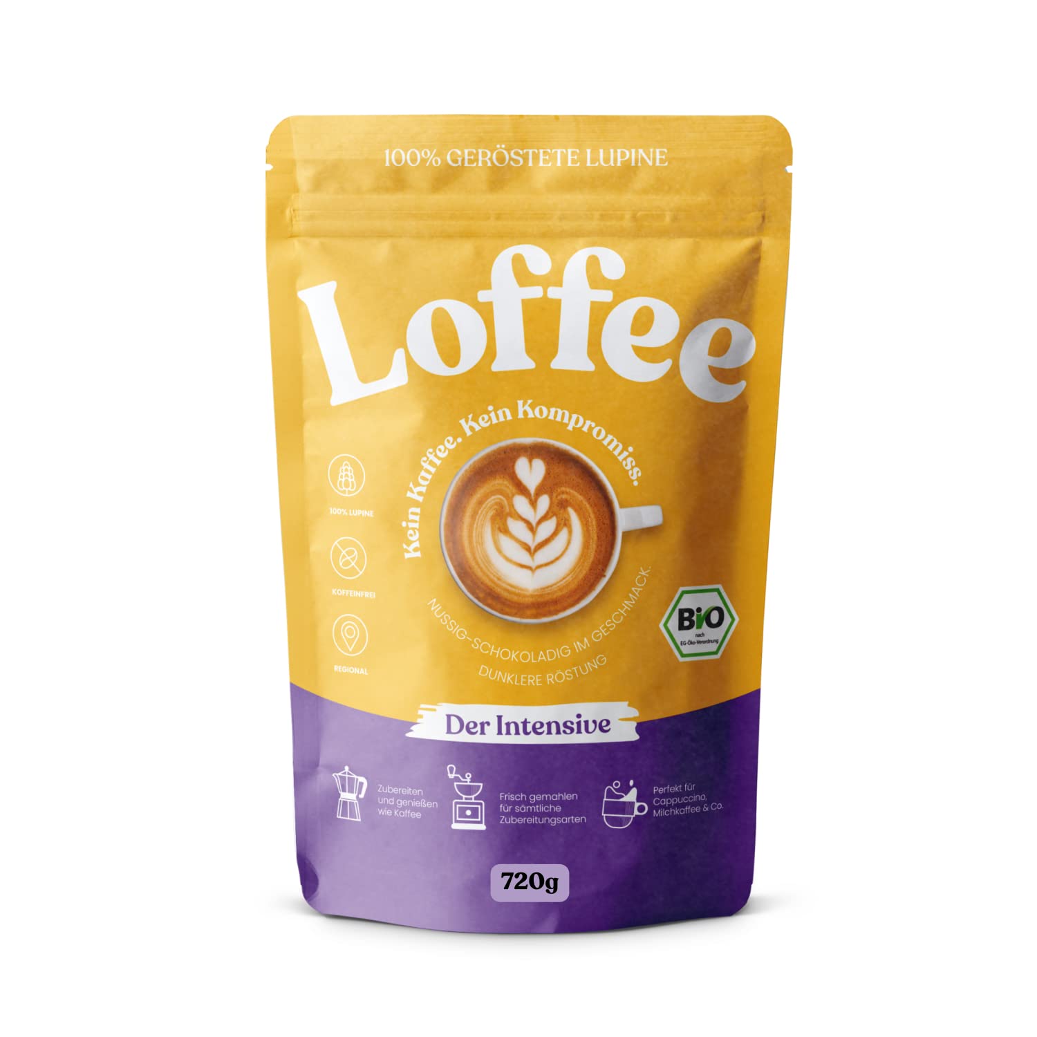 BIO Lupinenkaffee 720g | Loffee® "Der Intensive" – Koffeinfreie Kaffee–Alternative aus Lupinen | Natürlich & Regional | gemahlen