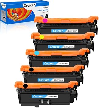 Cruxer Compatible Toner Cartridge Replacement for HP 504A CP3525 CP3525X CP3525FS CM3530FS Used for Color Laser Jet CP3520 CP3525DN CM3530 CP3525N Printer 5-Pack, 2Black 1Cyan 1Yellow 1Magenta