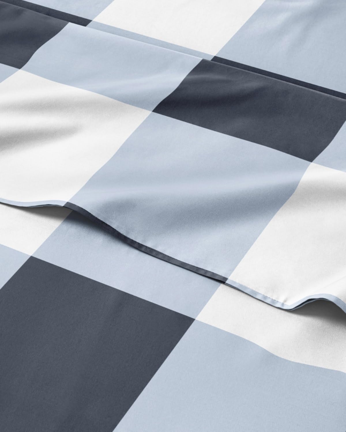 Twin XL 3 Piece Striped Sheet Set - Breathable &amp; Cooling - Navy Gingham