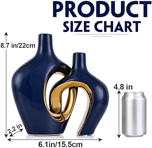 Miniatura 2 de Juego de 2 jarrones de cerámica huecos azules  Jarrones modernos estilo bohemio nórdico para decoración, jarrones decorativos de hierba de las