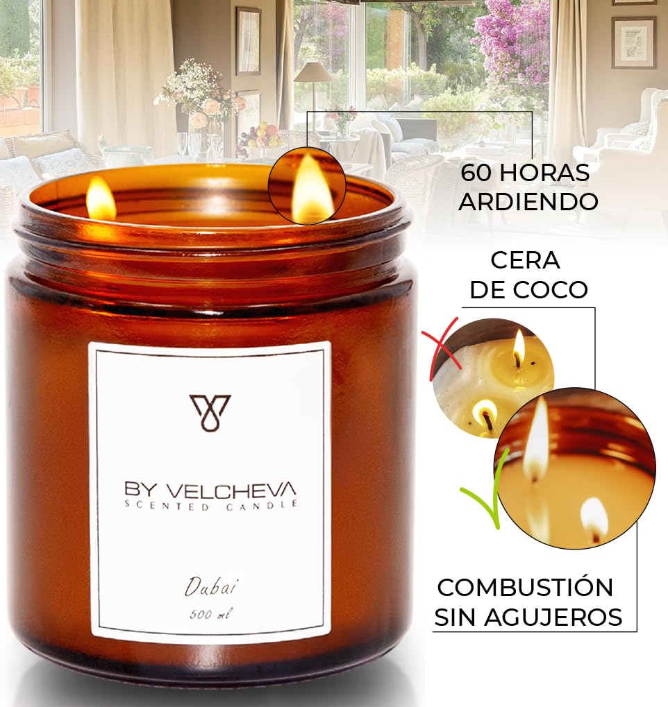 ı Vela perfumada DUBAI ı Cera de Coco y Soja ı 60+ horas ı 500ml