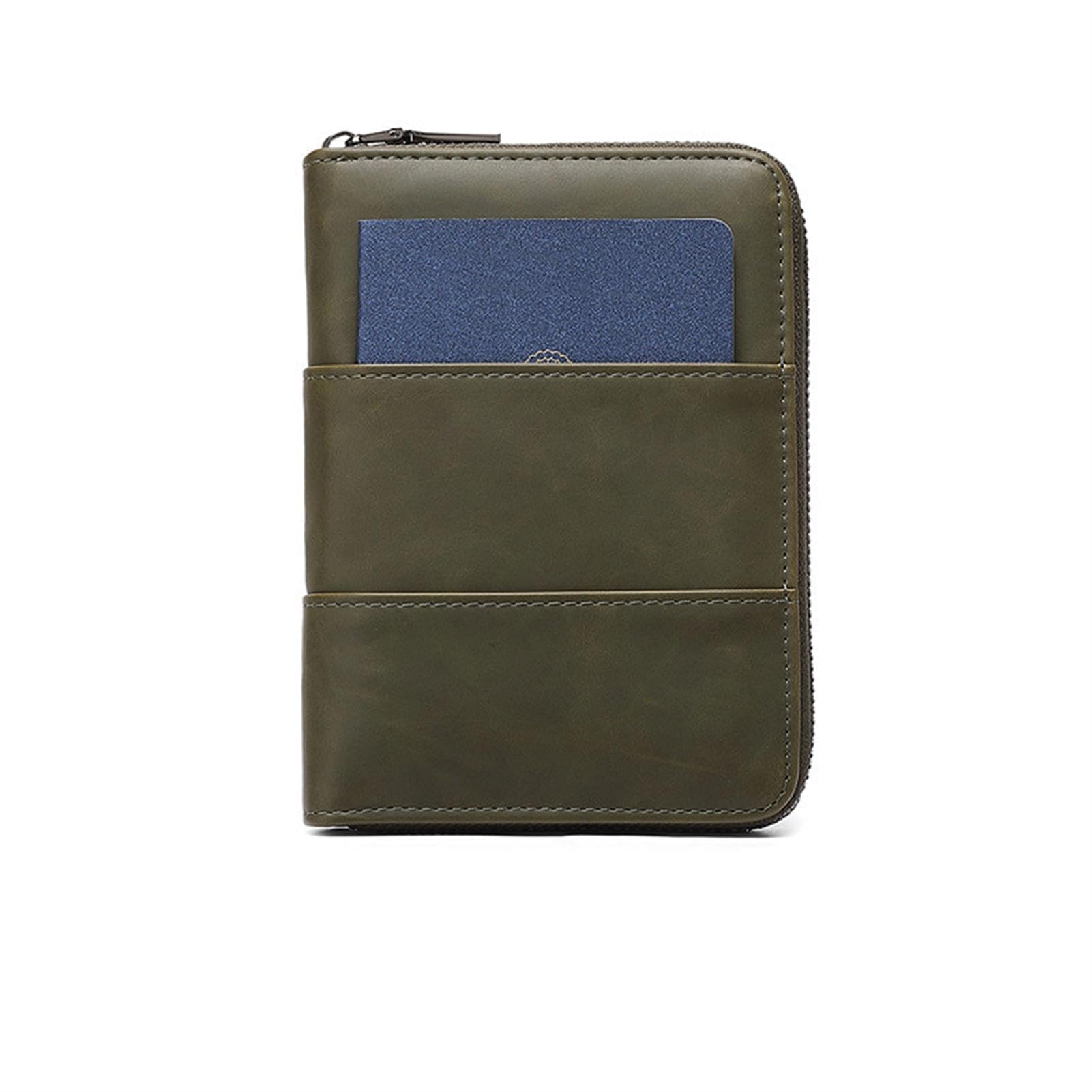 Cartera para Pasaporte De Viaje con Bloqueo RFID Y Cremallera: Funda para Pasaporte Familiar Y Organizador De Documentos De Viaje.,Green