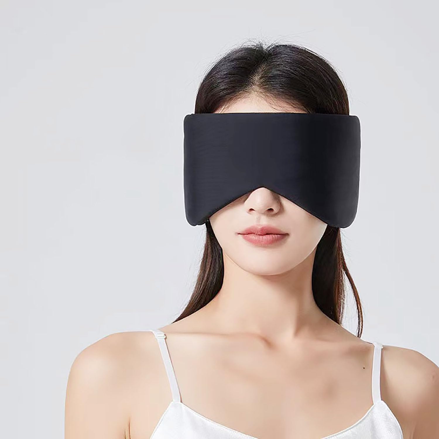 Antifaz de algodón para dormir para hombres y mujeres, antifaz de bloqueo de luz para dormir, doble cara, para usar en avión, siesta, meditación con ojos y orejas cubiertos (negro)