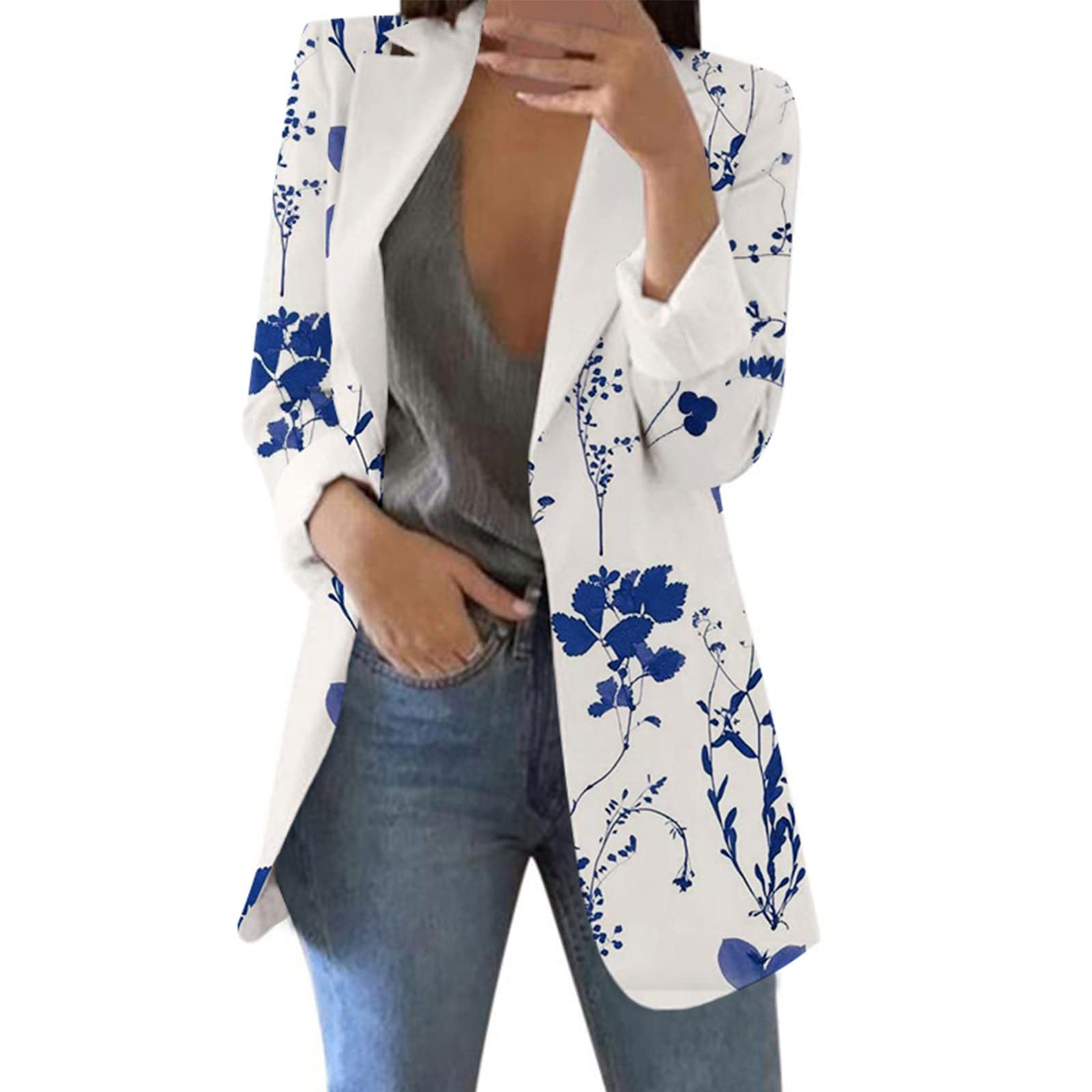 Floral Blazers for Women Long Sleeve Trendy Casual Open Front Printed Dressy Fitted Suit Jackets