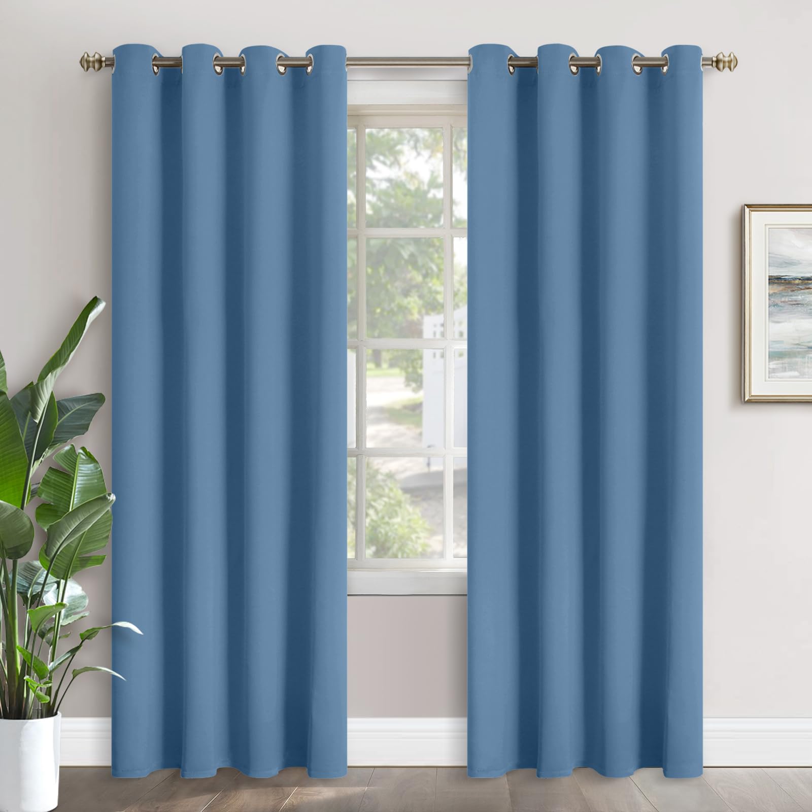 YoungsTex Denim Blackout Curtains for Living Room 84 Inch Length - Thermal Insulated with Grommet Room Darkening Window Drapes for Bedroom Dining, 2 Panels, 52 x 84 Inch — image 1