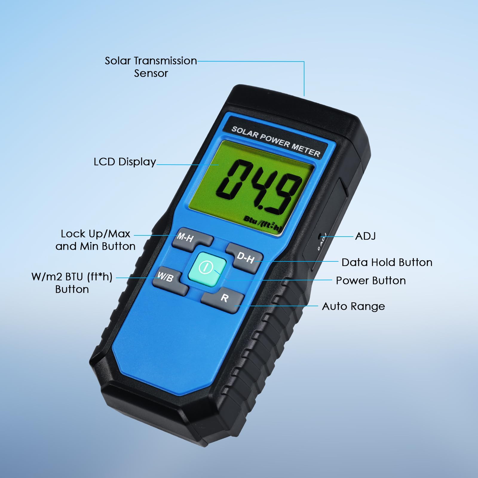 Digital Solar Power Meter Reader (Pyranometer) BTU / (ft2 * h) W / m2 Strahlung Energie Zelle Tester Auto Range