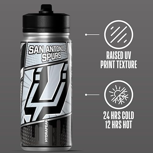 Miniatura 127 de Hydrapeak x NBA Los Angeles Lakers Botella de agua de 591 ml de acero inoxidable, botella deportiva con doble pared aislada con licencia oficial,