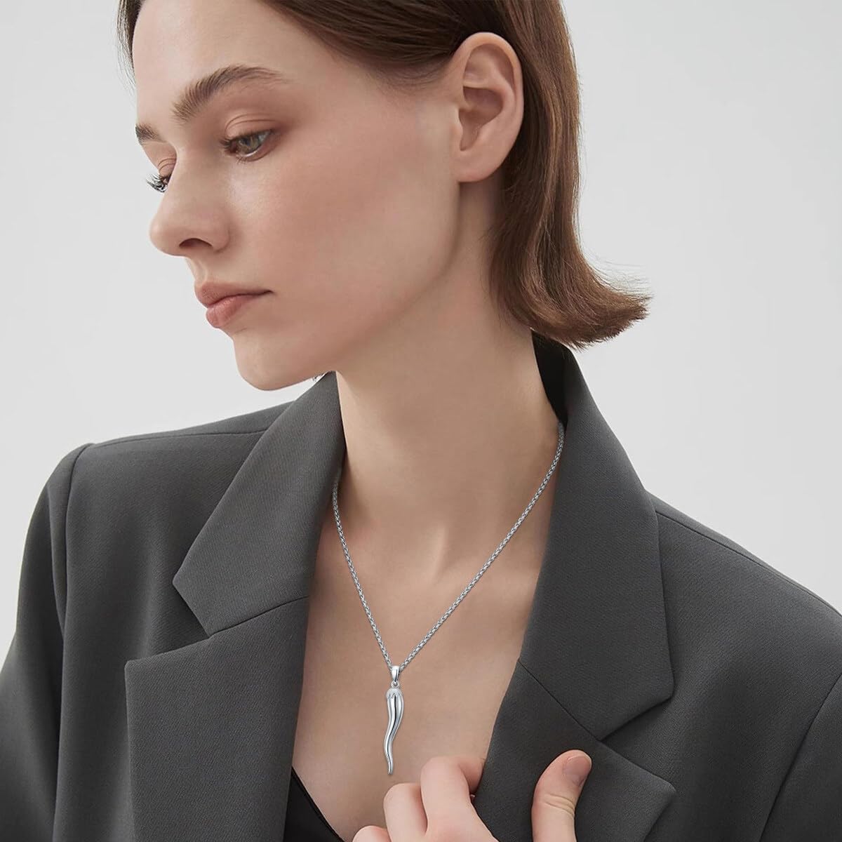 Italian Horn Necklace 925 Sterling Silver Italian Horn Cornicello Pendant Lucky Jewelry for Women Men, w/Stainless Steel Chain 22"+2" - Image 5