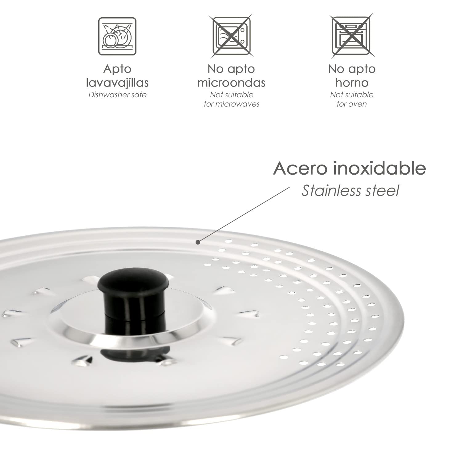 Couvercle Anti-éclaboussures En Inox 21 Cm - Ajustable, Avec Trous Pour égoutter - Pour Poêles 14 à 20 Cm - 7