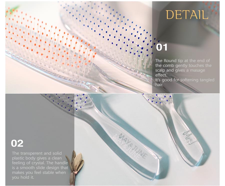 Miniatura 3 de MAY&JUNE Cepillo de masaje de cuero cabelludo de cristal, cepillo de ventilación pequeño, cepillo profesional para el cabello, paquete de 1