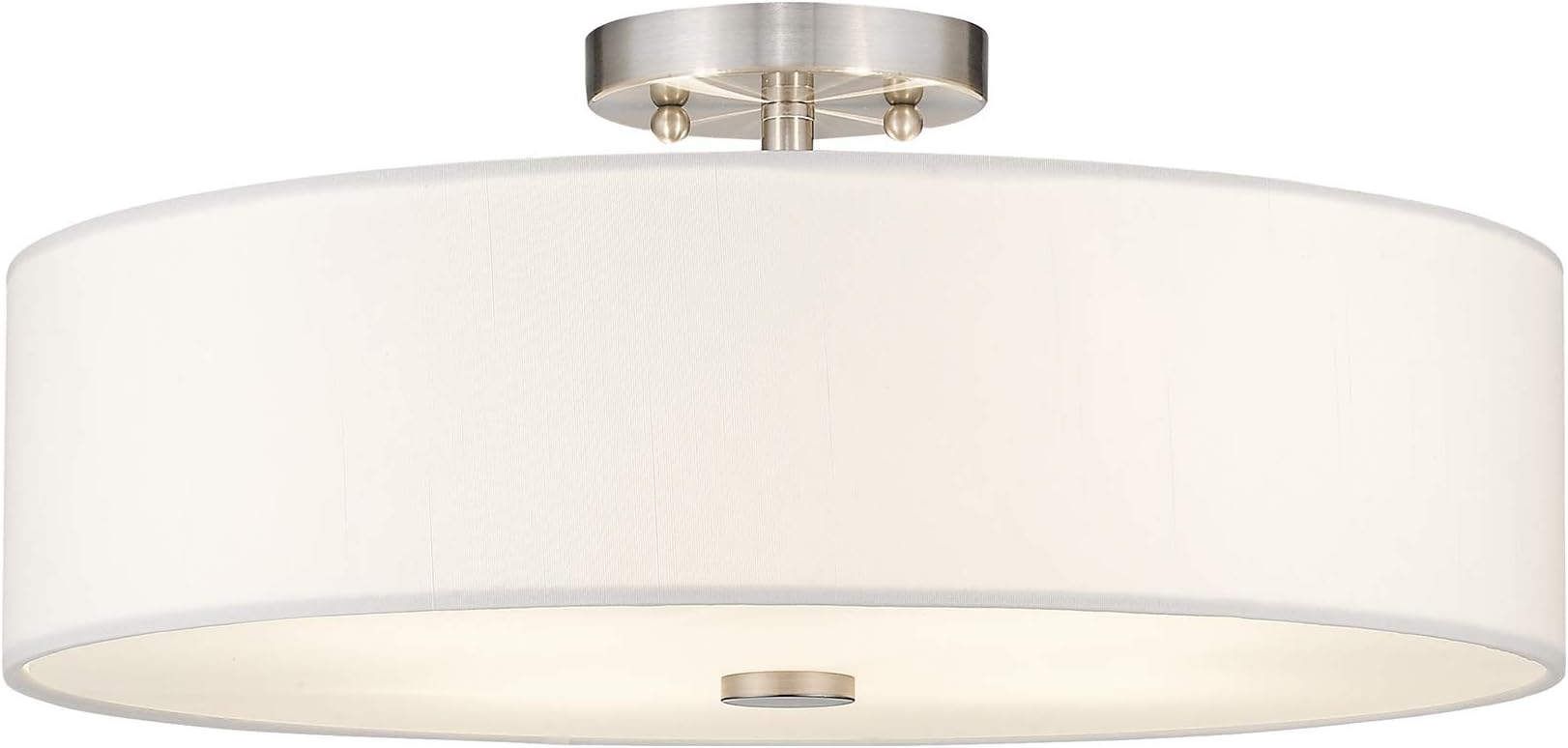 LivexLighting 51055-91 Meridian Collection 4-Light Semi Flush Mount Ceiling Lamp Fixture with Off-White Fabric Hardback Drum Shade, Brushed Nickel