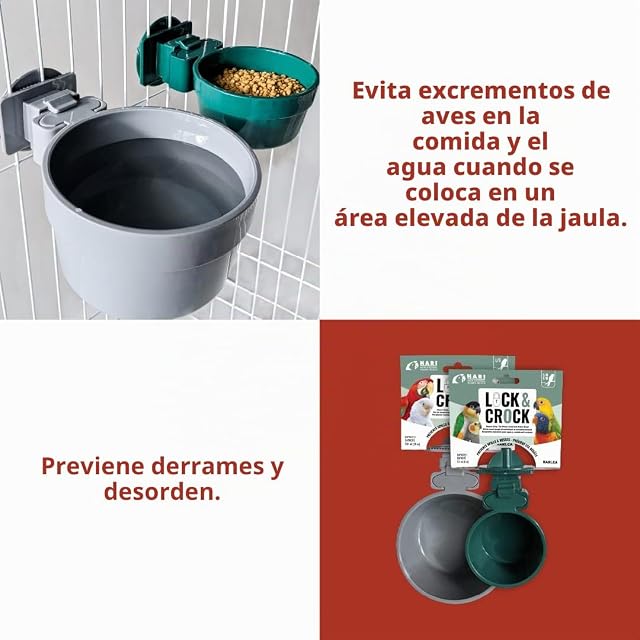 Foto 5 de 7 de Cuenco comedero y Bebedero para Jaula de pajaros Hari Lock & Crock, Gris, 591 ml