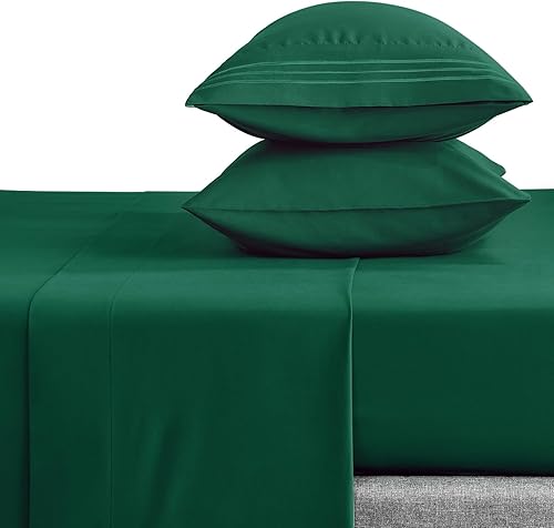 CozyLux Hotel Luxury - Juego de sábanas de tamaño King, serie 1800, sábanas bordadas de microfibra verde bosque, doble cepillado, bolsillo profundo