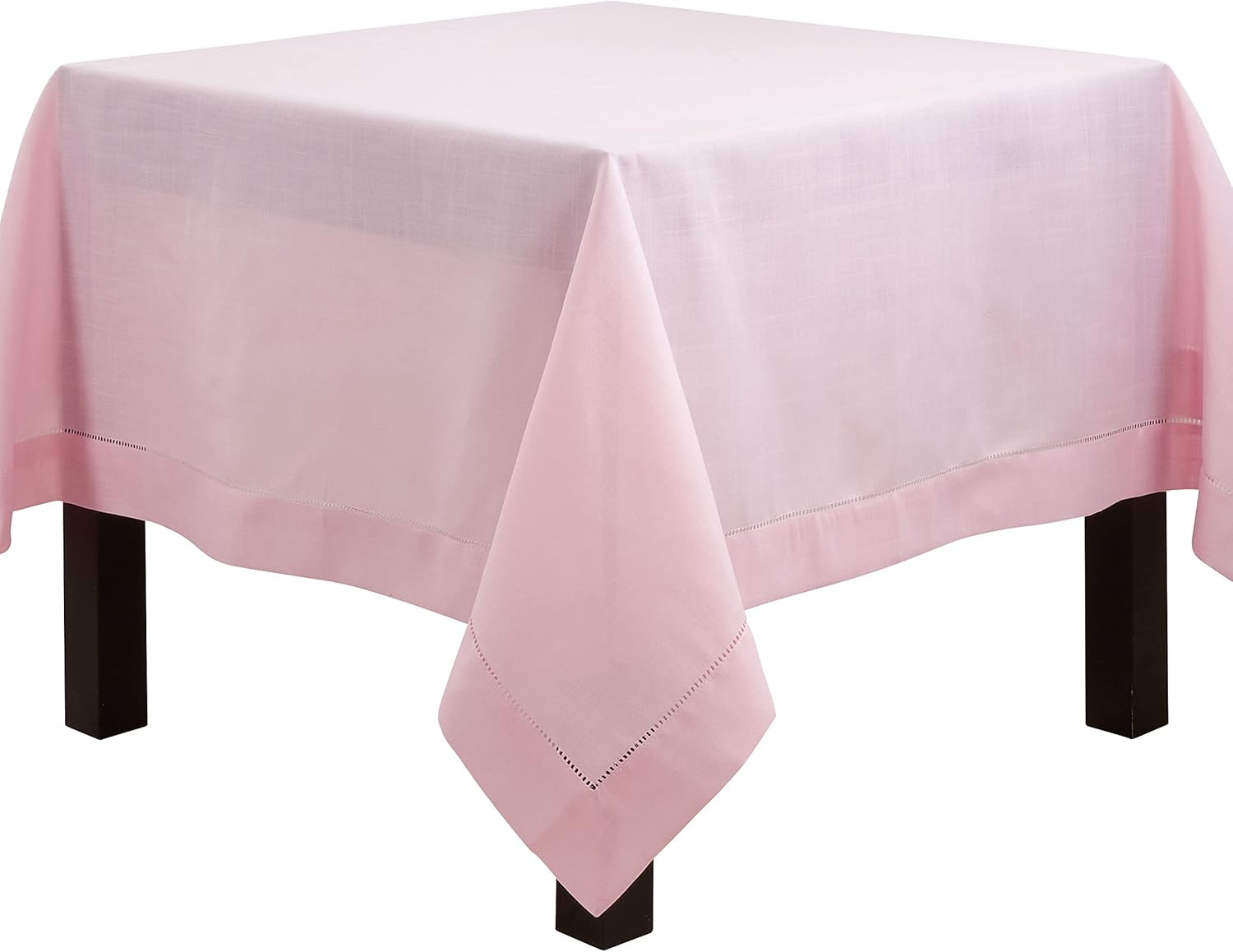 SARO LIFESTYLE Rochester Collection Hemstitched Border Tablecloth, 90", Pink
