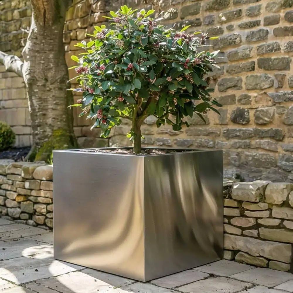 Tulipy 60cm/50cm/40cm/30cm Zinc Galvanised Square Planter | No Assembly Needed | Lightweight (Silver, L60cm x W60cm x H60cm) — image 1