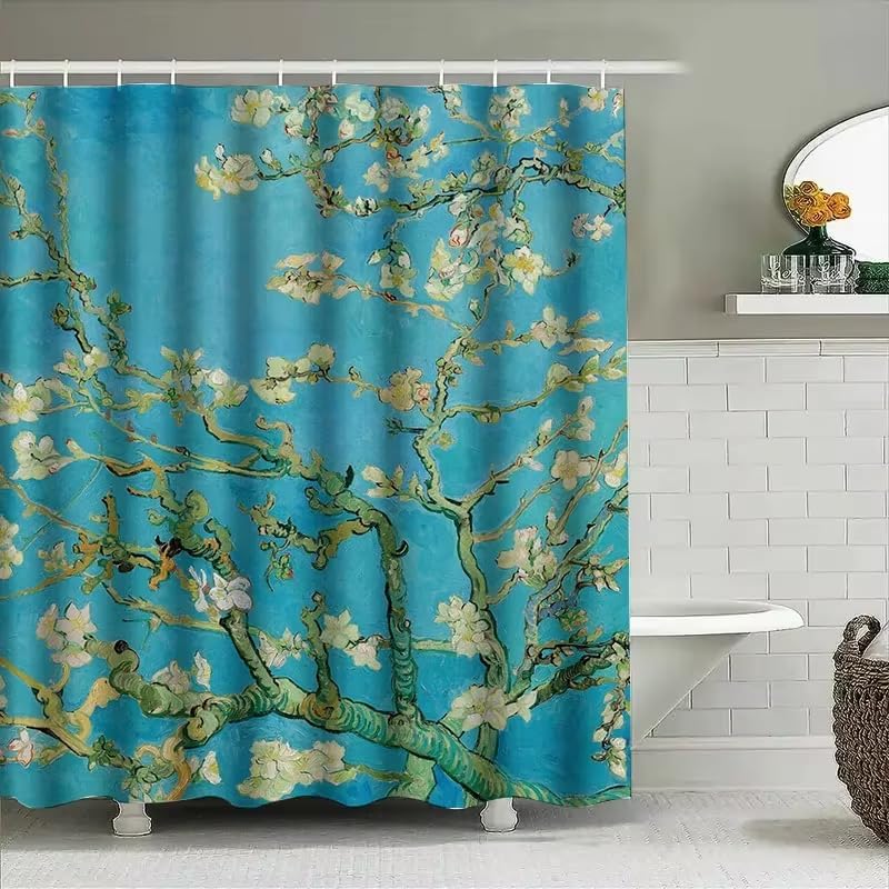 Rideau de douche jaune vif et bleu-brun imperméable et lavable en machine