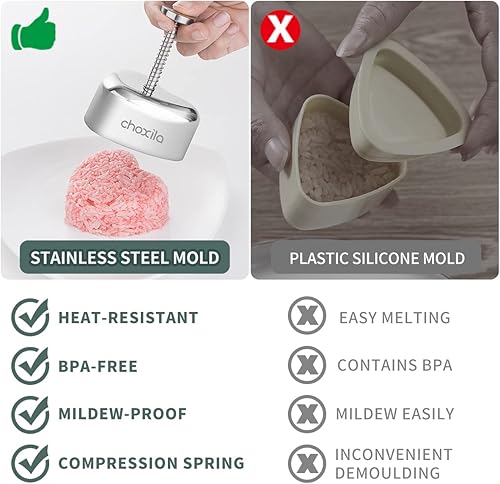 Miniatura 3 de Choxila Molde Onigiri en forma de corazón, molde de bola de arroz de acero inoxidable, regalos de San Valentín para niños, molde de spam en forma de