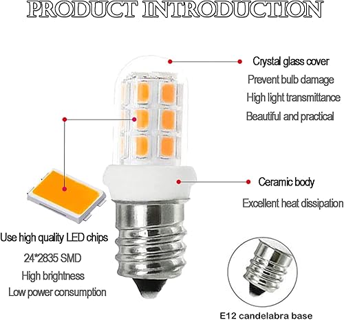Miniatura 4 de ZSSXOLED Paquete de 8 bombillas LED C7 E12 de repuesto para lámparas de sal del Himalaya de 15 W, bombillas de luz nocturna, candelabros, bombillas