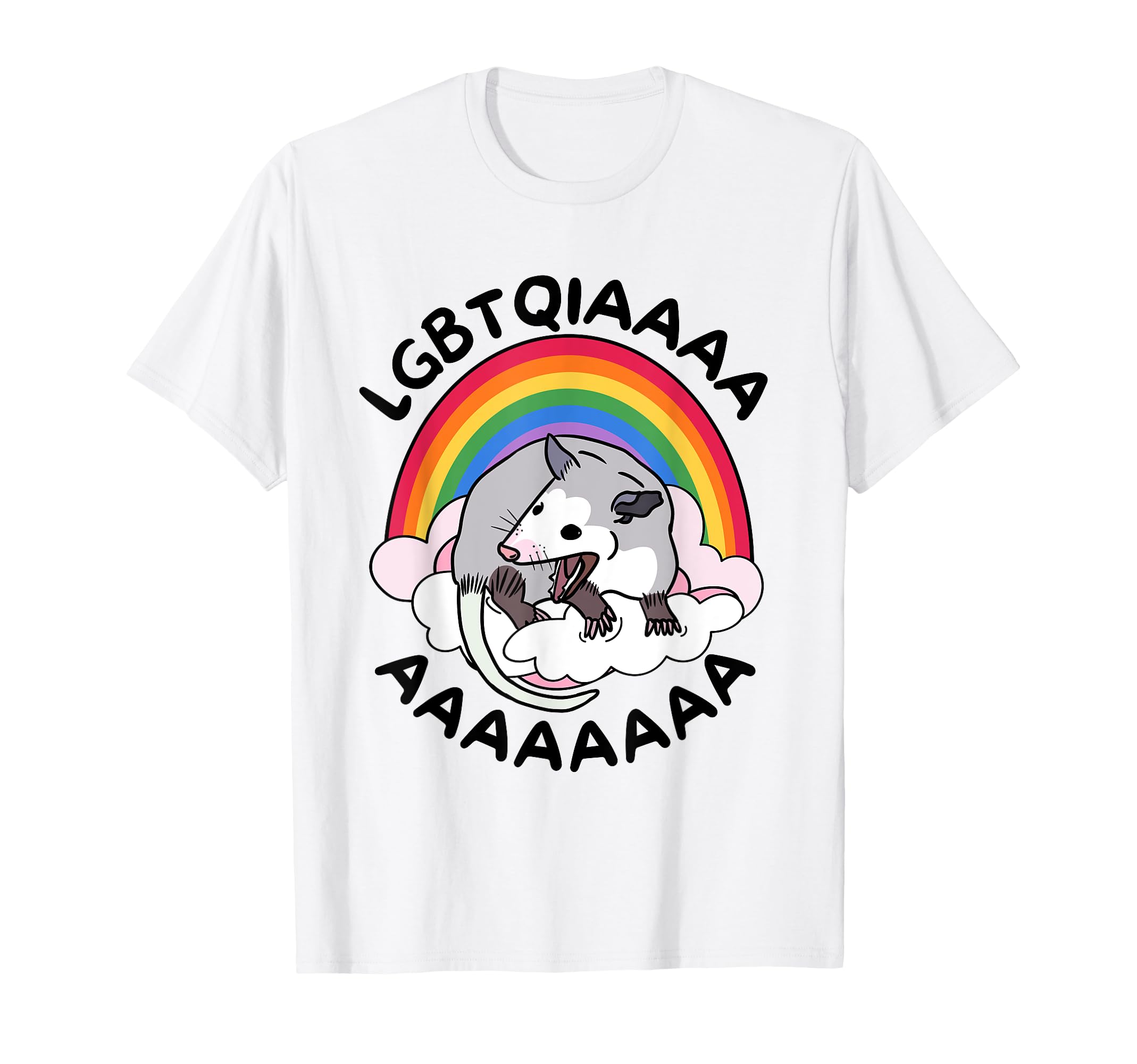 Funny Pride LGBTQIA Screaming Opossum Rainbow Lesbian Gay T-Shirt