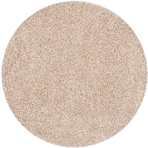 Image of Solid Fluffy Rugs and Carpet for Hall and Drawing Room 5x5 Round Light Beige Color