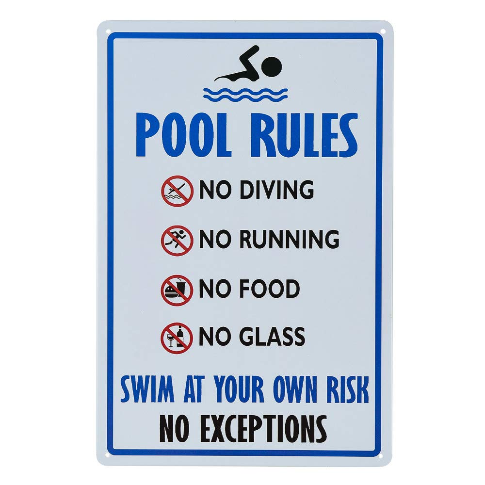 07 Pool Rules Sign, No Diving No Running No Food No Glass, 8X12 Rust Free Uv Printed, Easy To Mount