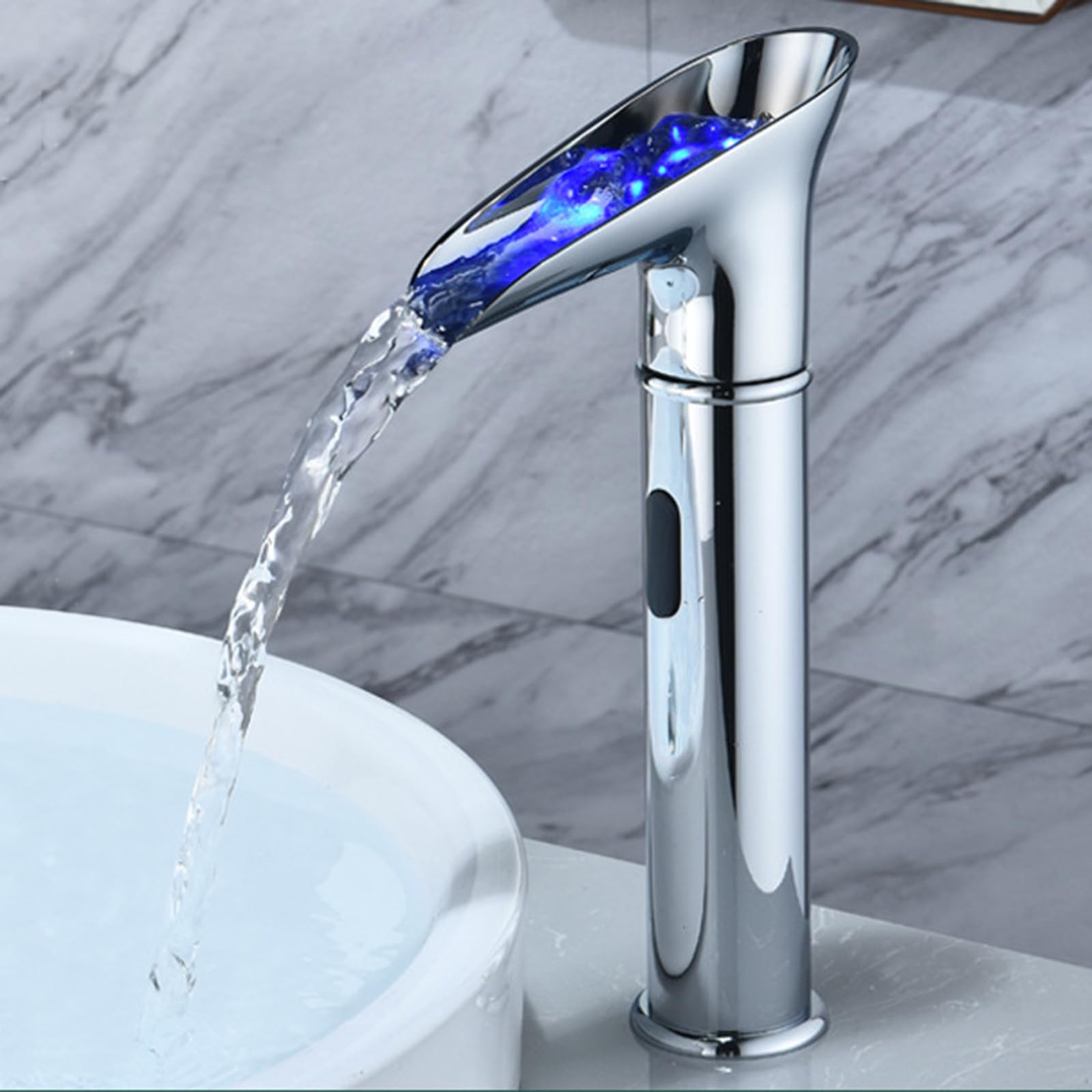ZYCHSJXA Sensor Faucet Basin Taps Mixer Waterfall Bathroom Sink Tap Touchless Thermal Color Change,Chrome,High