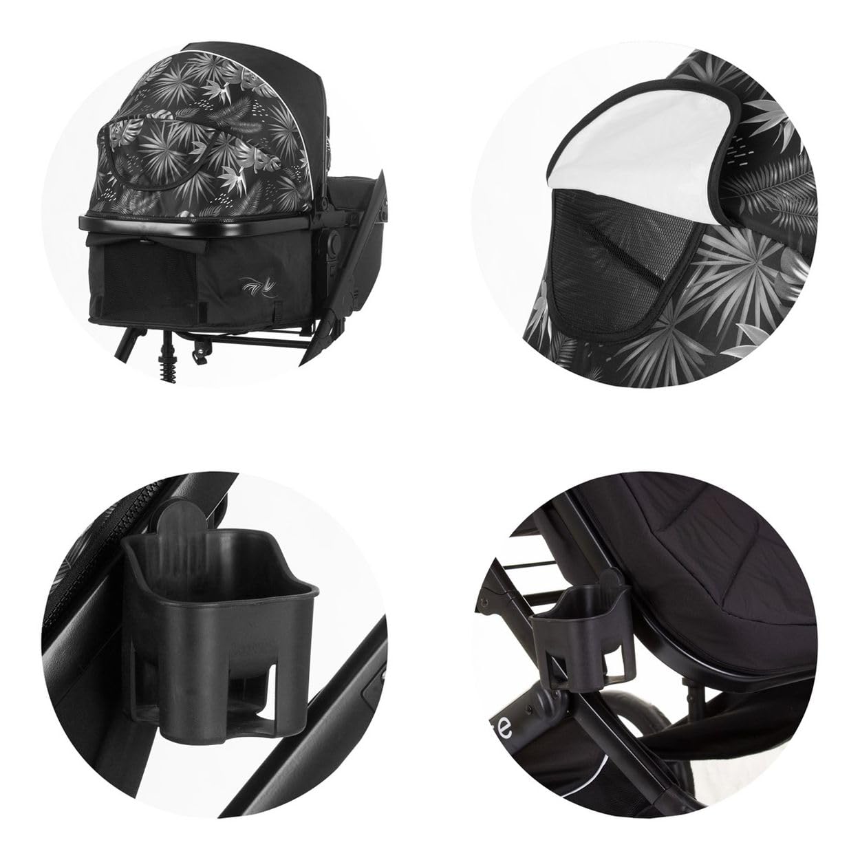 Chipolino Kinderwagen 2 in 1 Amore Getränkehalter Wickeltasche Fußabdeckung Korb schwarz gemustert