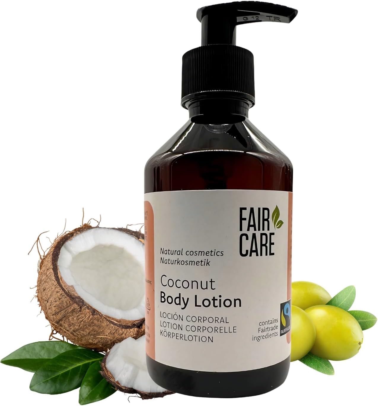 Fairtrade Body Lotion met kokosnoot, 240 ml, met pompdispenser, hydraterend, voor alle huidtypes Fairtrade Body Lotion met kokosnoot, 240 ml, met pompdispenser, hydraterend, voor alle huidtypes