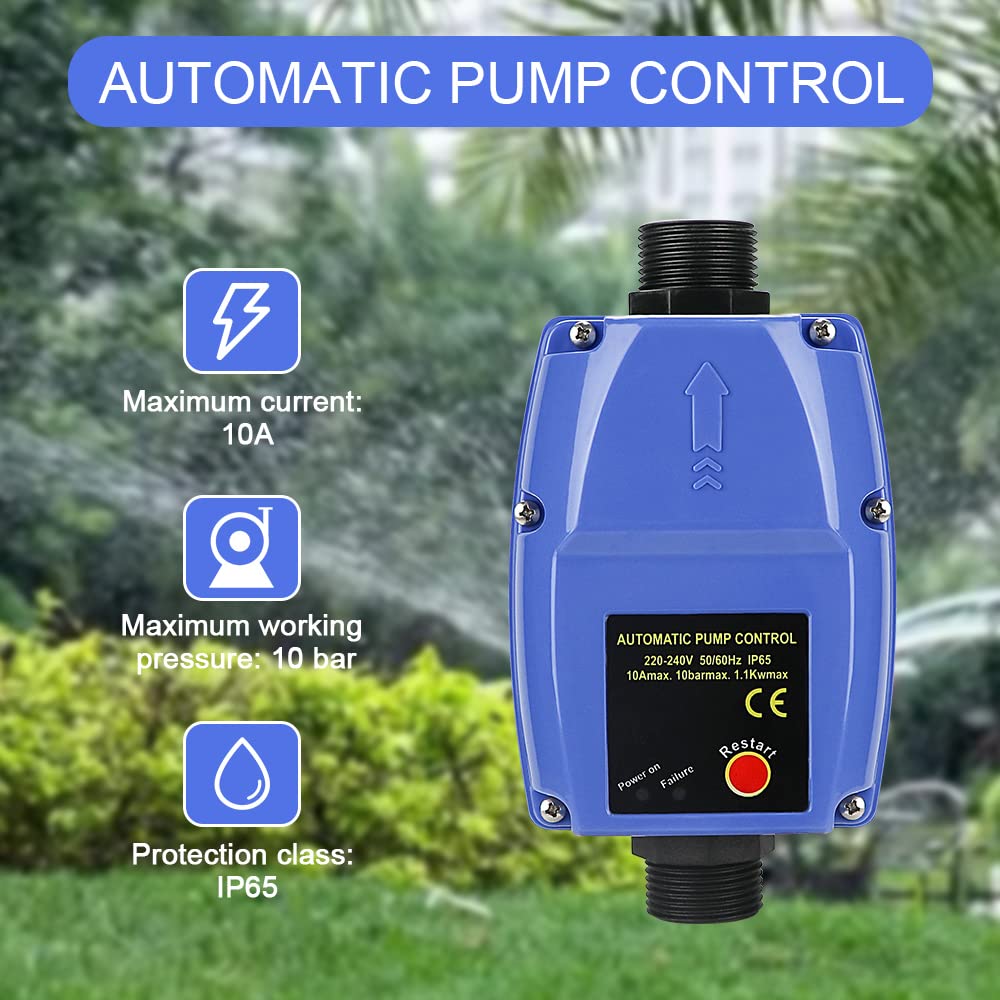 Control de bomba, interruptor de presión con manómetro y cable, regulador de presión electrónico máx. 10 bar, regulador de flujo para plantas de agua domésticas, bomba centrífuga, bomba sumergible,